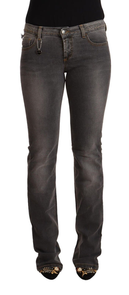 Gråvaskede lavtaljede lige denimjeans