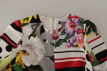 فستان متعدد الألوان من قماش الشارموز المزهر الجاكار المرقّع