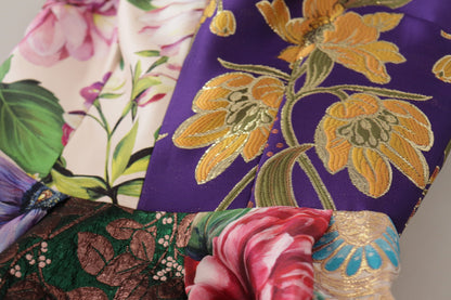 فستان متوسط الطول من الحرير الجاكار المزخرف بالزهور