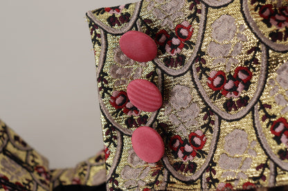 بنطلون جاكار ذهبي بني بخصر عالٍ