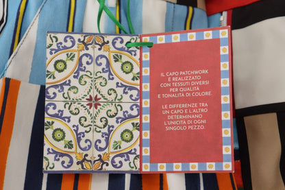 بنطلون قطني مخطط متعدد الألوان بخصر مرتفع