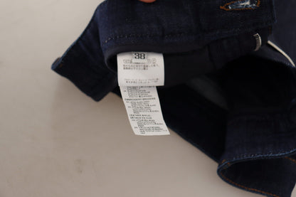 شورت جينز أزرق مطاطي من الكريستال