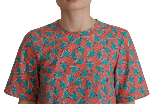 تي شيرت قطني بطبعة قارب شراعي وردي