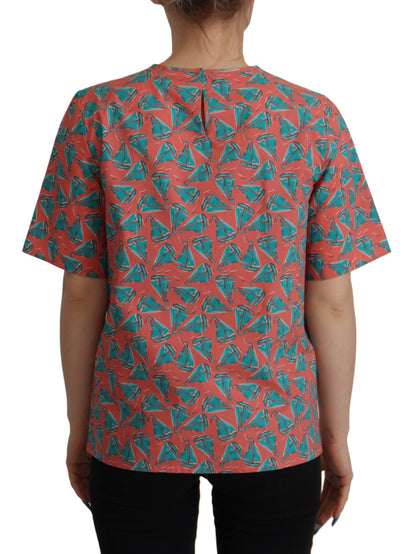 تي شيرت قطني بطبعة قارب شراعي وردي