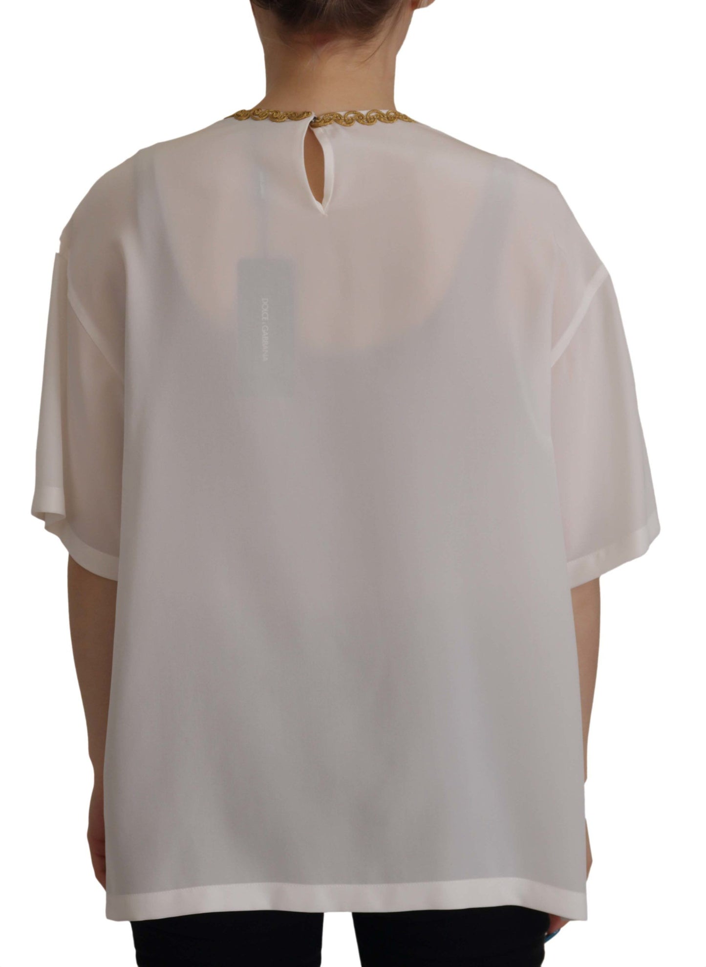 بلوزة من الحرير الأبيض الذهبي DG Crown Crystal Top