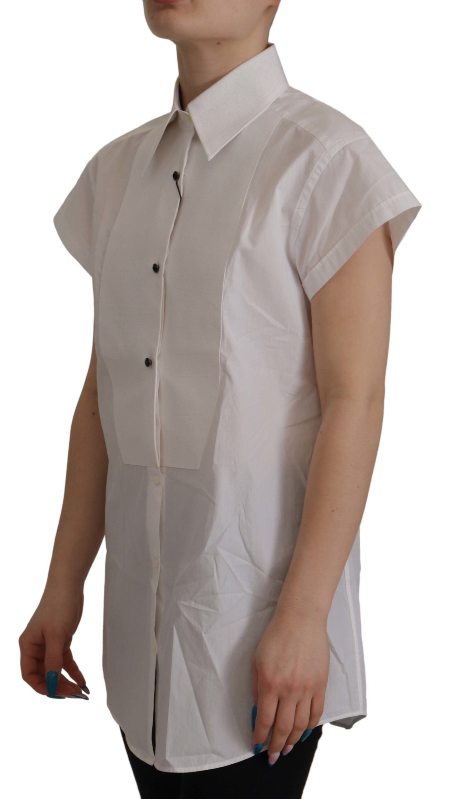 بلوزة رسمية بدون أكمام باللون الأبيض