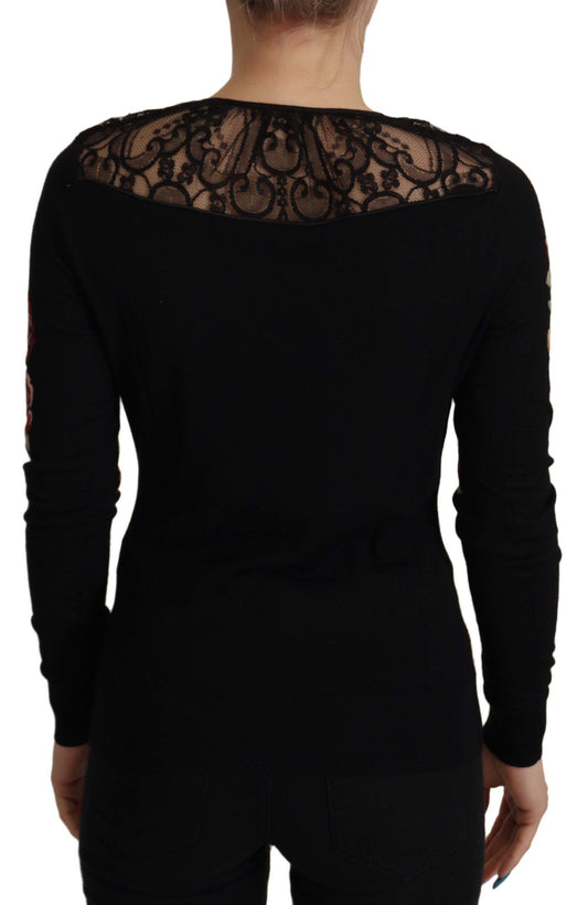 Sort blonde cardigan med engelroser
