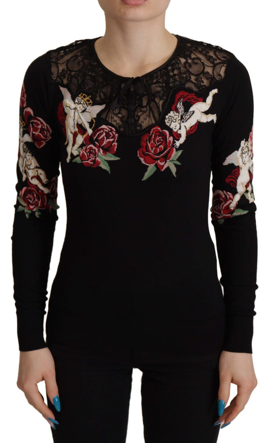 Sort blonde cardigan med engelroser