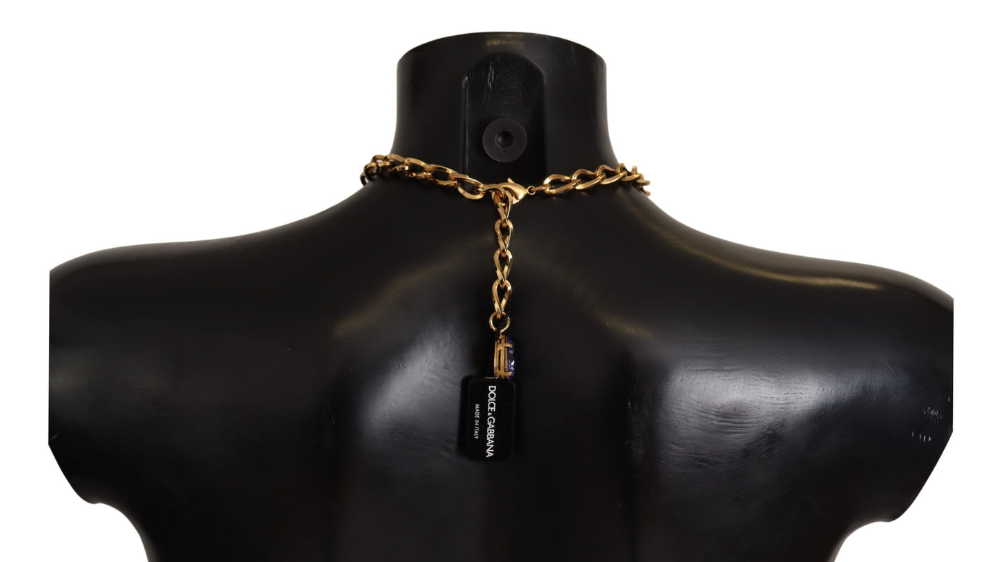 قلادة من الذهب والنحاس والكريستال واللؤلؤ الوردي الأرجواني