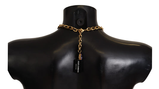 قلادة من الذهب والنحاس والكريستال واللؤلؤ الوردي الأرجواني