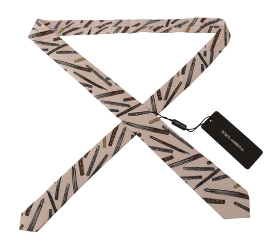 Justerbart slips i 100% silke med lyserøde penprikker og print