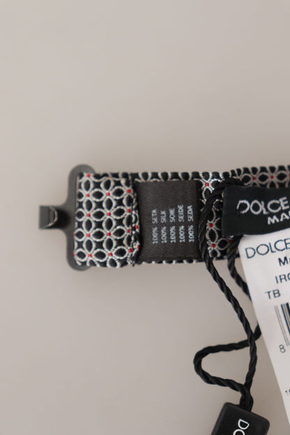 ربطة عنق بابيلون من الحرير بنقشة زهور باللونين الأبيض والأسود