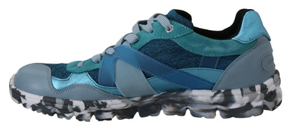 حذاء رياضي منخفض الرقبة من الجلد باللون الأزرق الرمادي