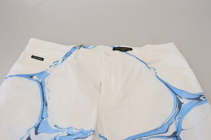 بنطال جينز قطني أبيض وأزرق بقصّة ضيقة