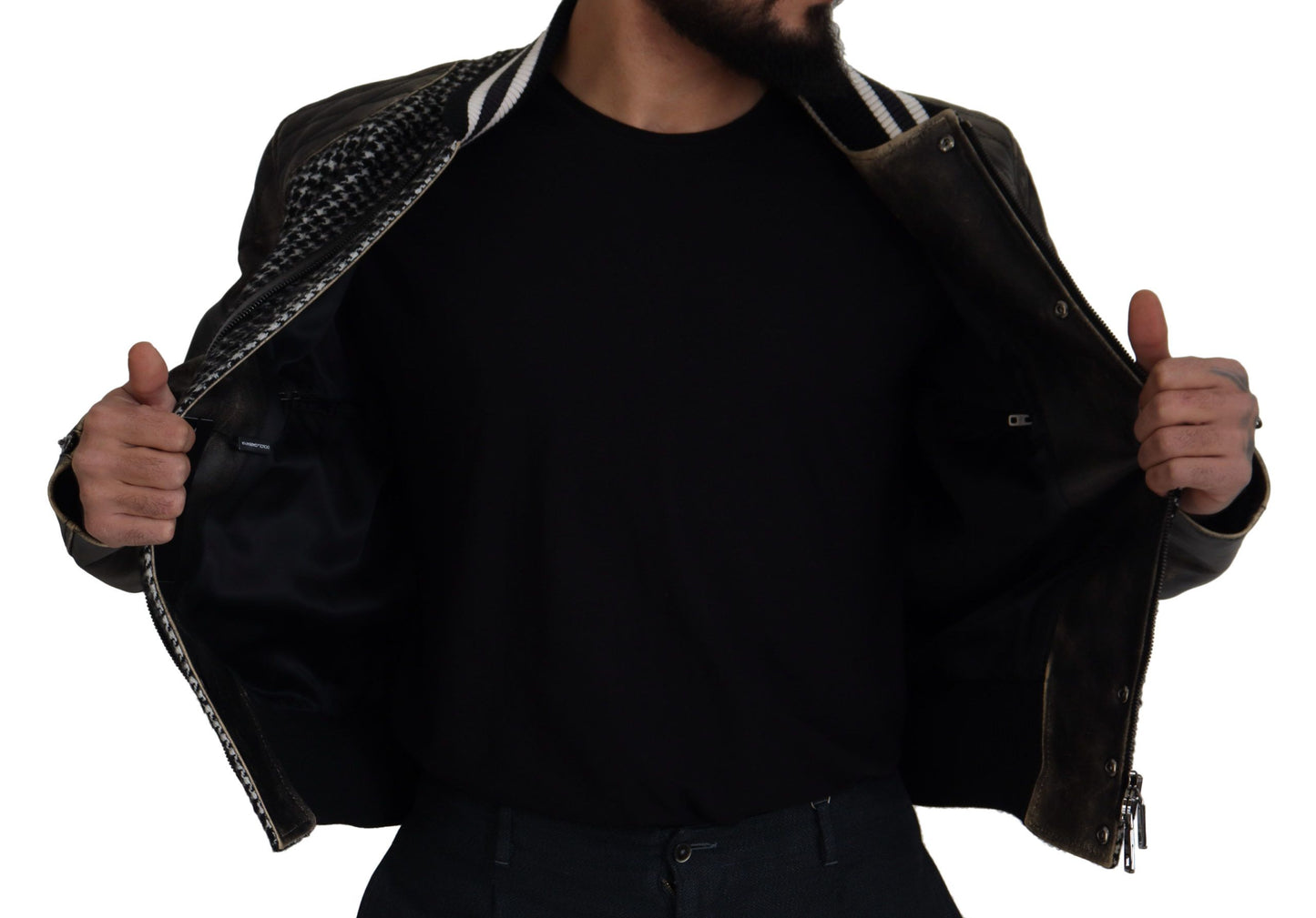 سترة بومبر من البوليستر بنقشة مربعات سوداء