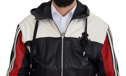 Black Leather Hooded Blouson Coat Jacket