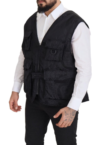 Black Nylon Full Zip Sleeveless Jacket
