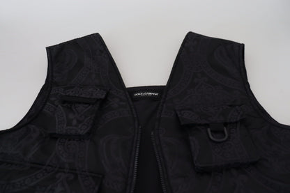 Black Nylon Full Zip Sleeveless Jacket
