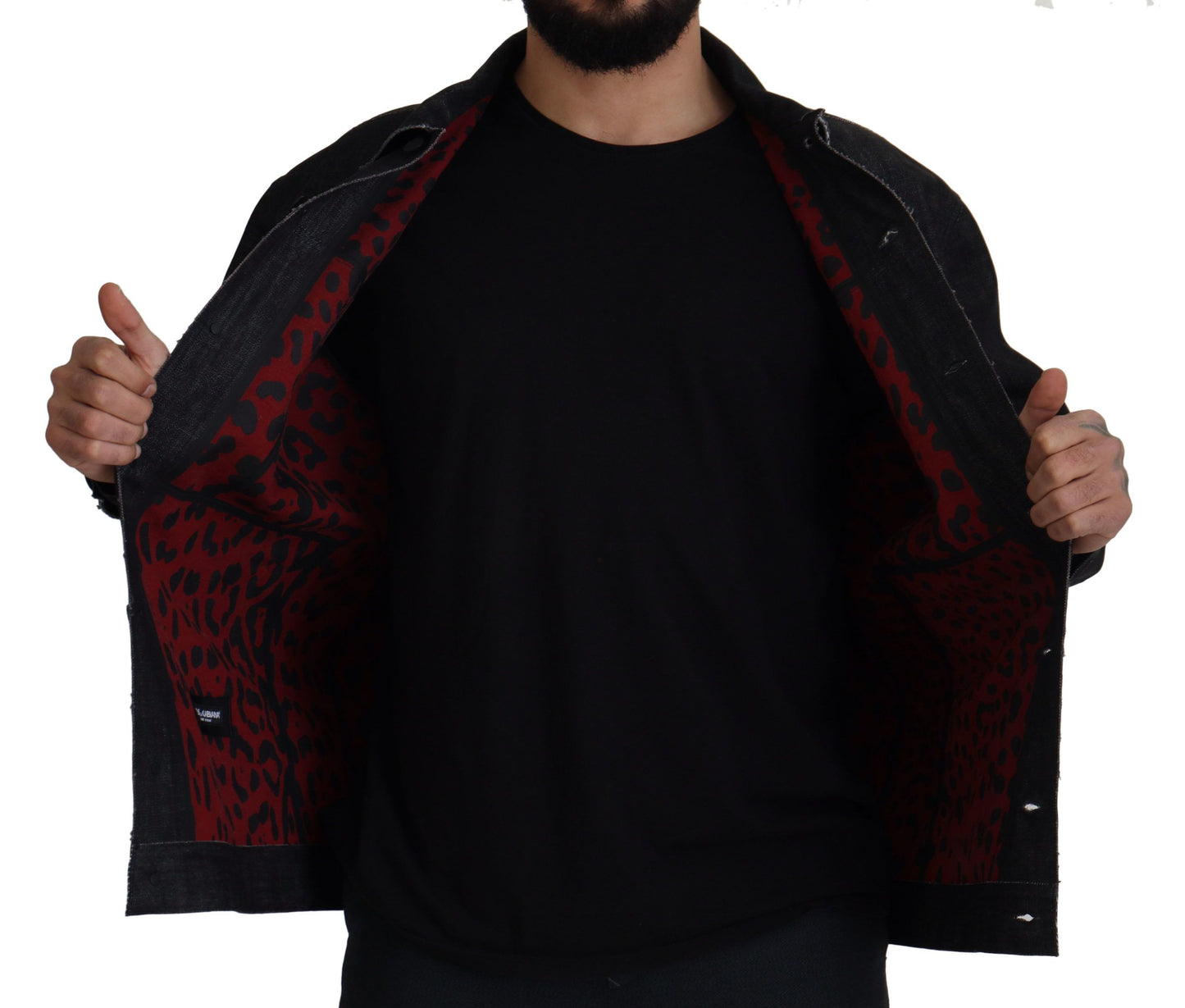 جاكيت جينز أسود من القطن بأزرار كاملة