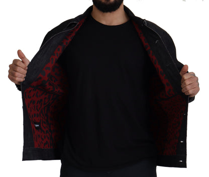 جاكيت جينز أسود من القطن بأزرار كاملة