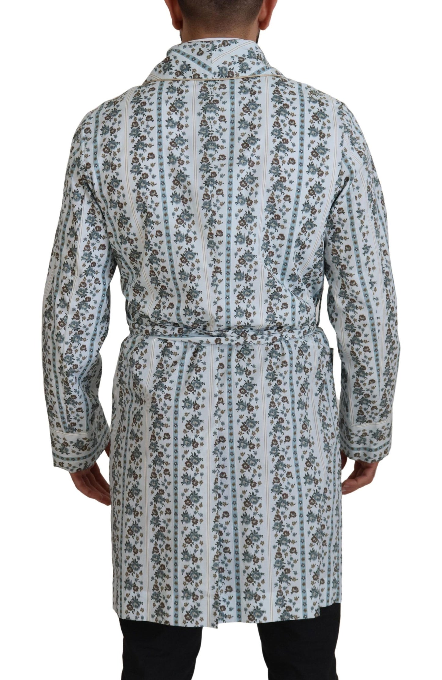 Blue Floral Cotton Robe Coat Jacket