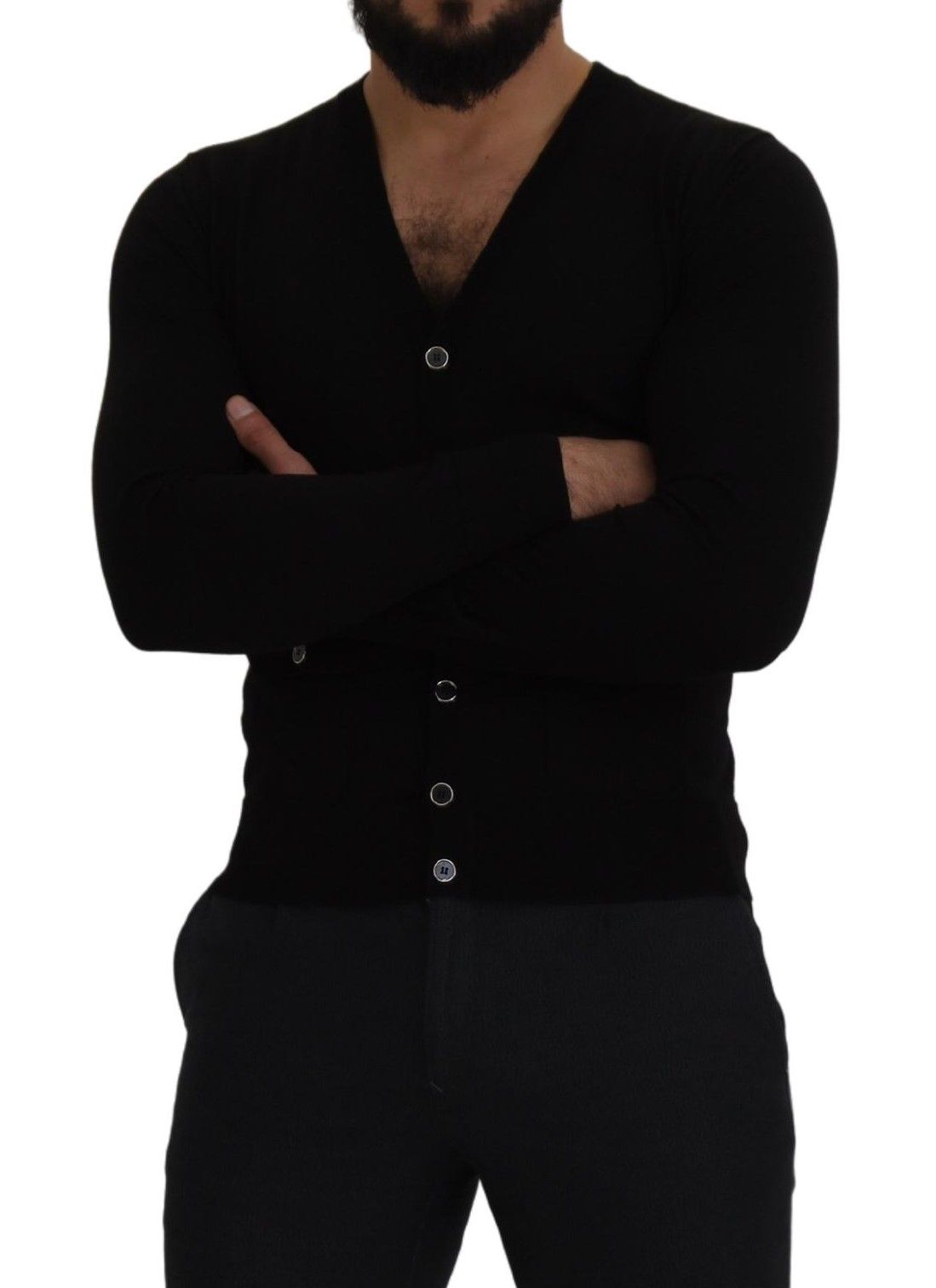 سترة كارديجان من الصوف الأسود بأزرار