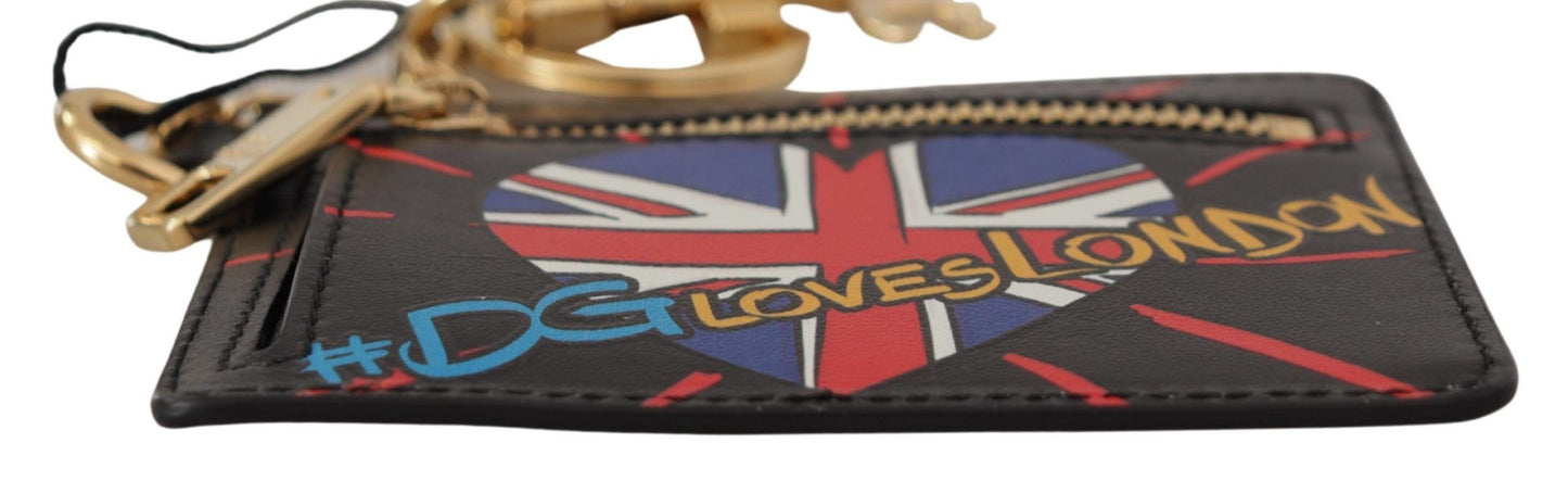 سلسلة مفاتيح من الجلد الأسود #DGLovesLondon وحامل بطاقات وحافظة عملات معدنية