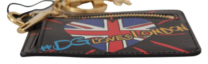 سلسلة مفاتيح من الجلد الأسود #DGLovesLondon وحامل بطاقات وحافظة عملات معدنية