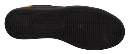 حذاء رياضي نسائي منخفض الرقبة من الجلد الأسود الذهبي