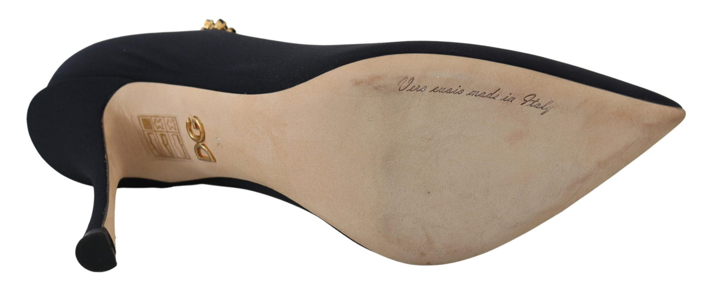 حذاء بكعب كريستالي مطاطي أسود اللون