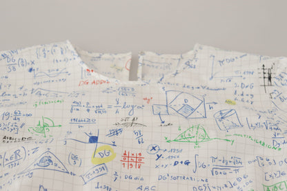 بلوزة قطنية بيضاء بأكمام قصيرة وطبعة جبر