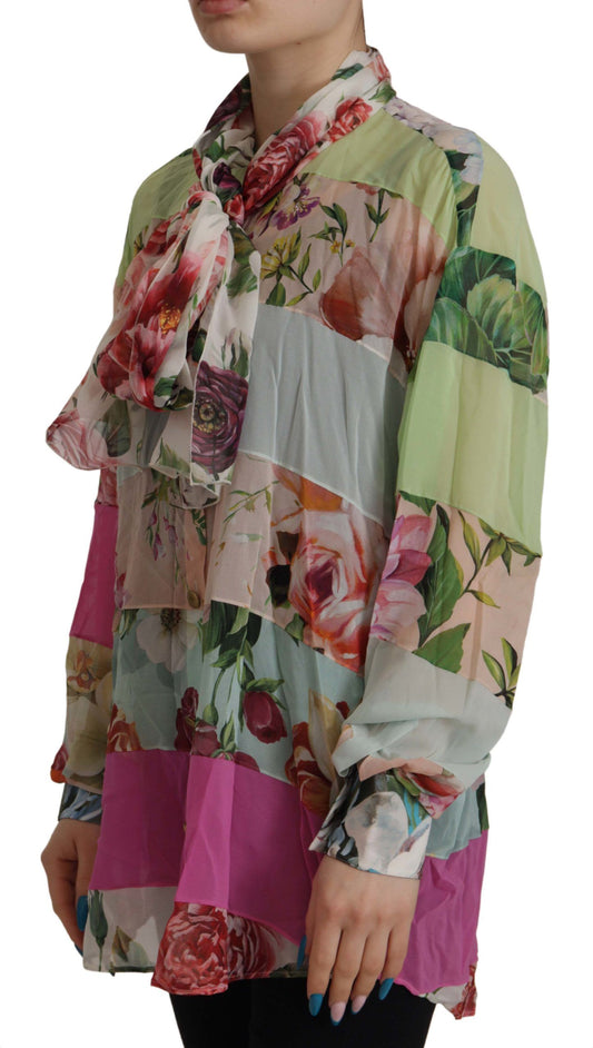 Flerfarvet blomsterprintet Ascot-kravebluse