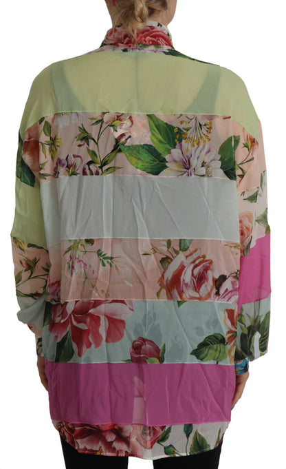 Flerfarvet blomsterprintet Ascot-kravebluse