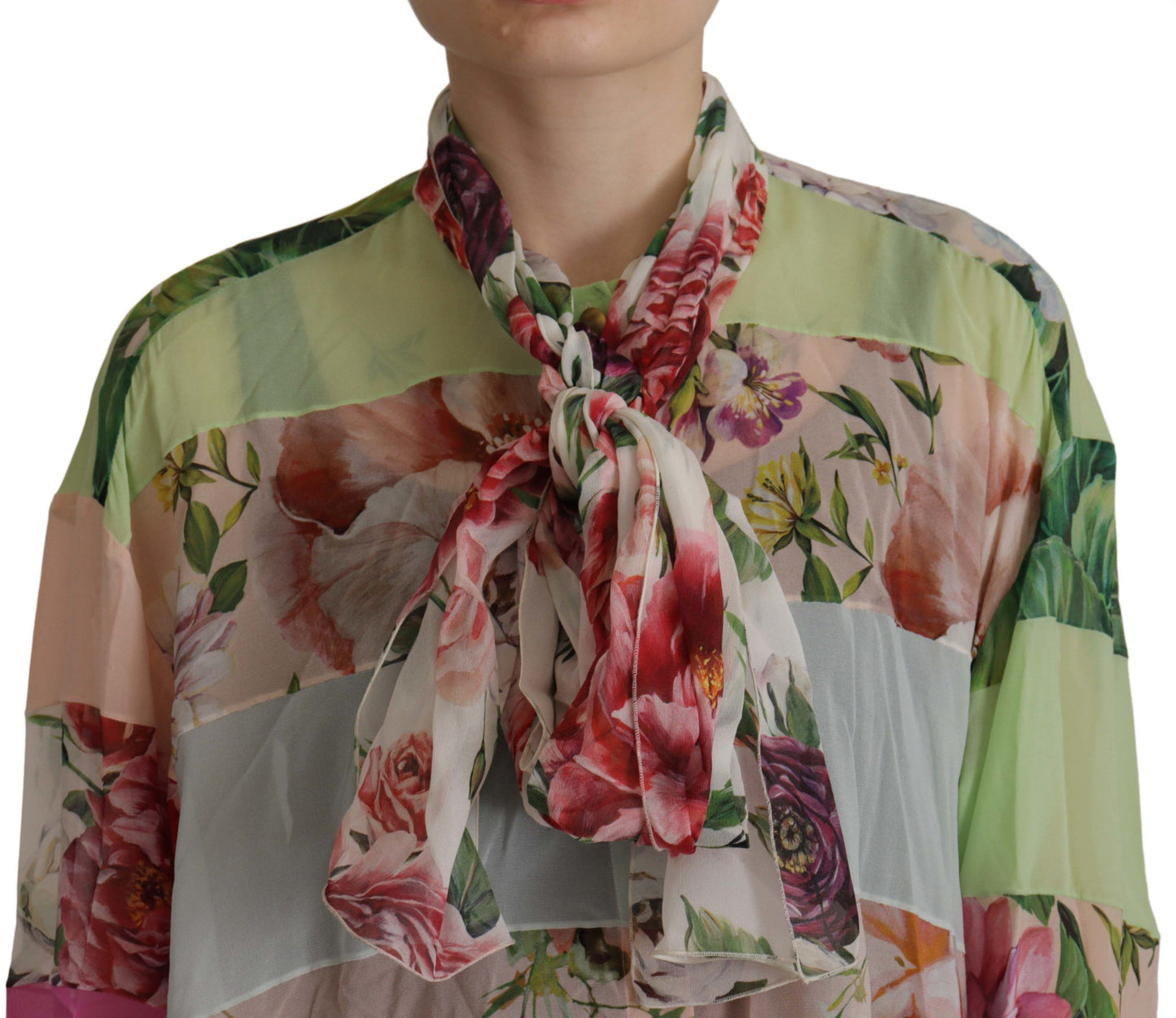 Flerfarvet blomsterprintet Ascot-kravebluse