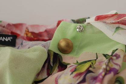 Flerfarvet blomsterprintet Ascot-kravebluse