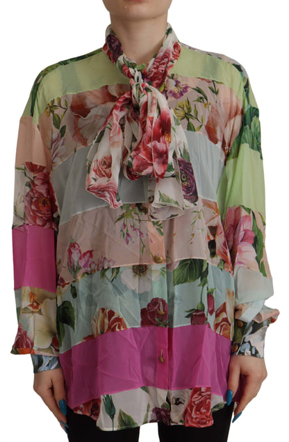 Flerfarvet blomsterprintet Ascot-kravebluse