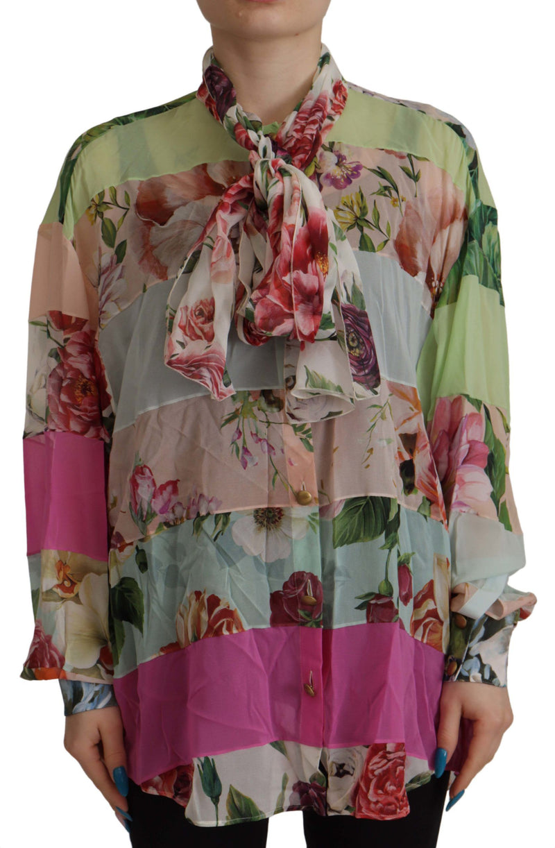Flerfarvet blomsterprintet Ascot-kravebluse