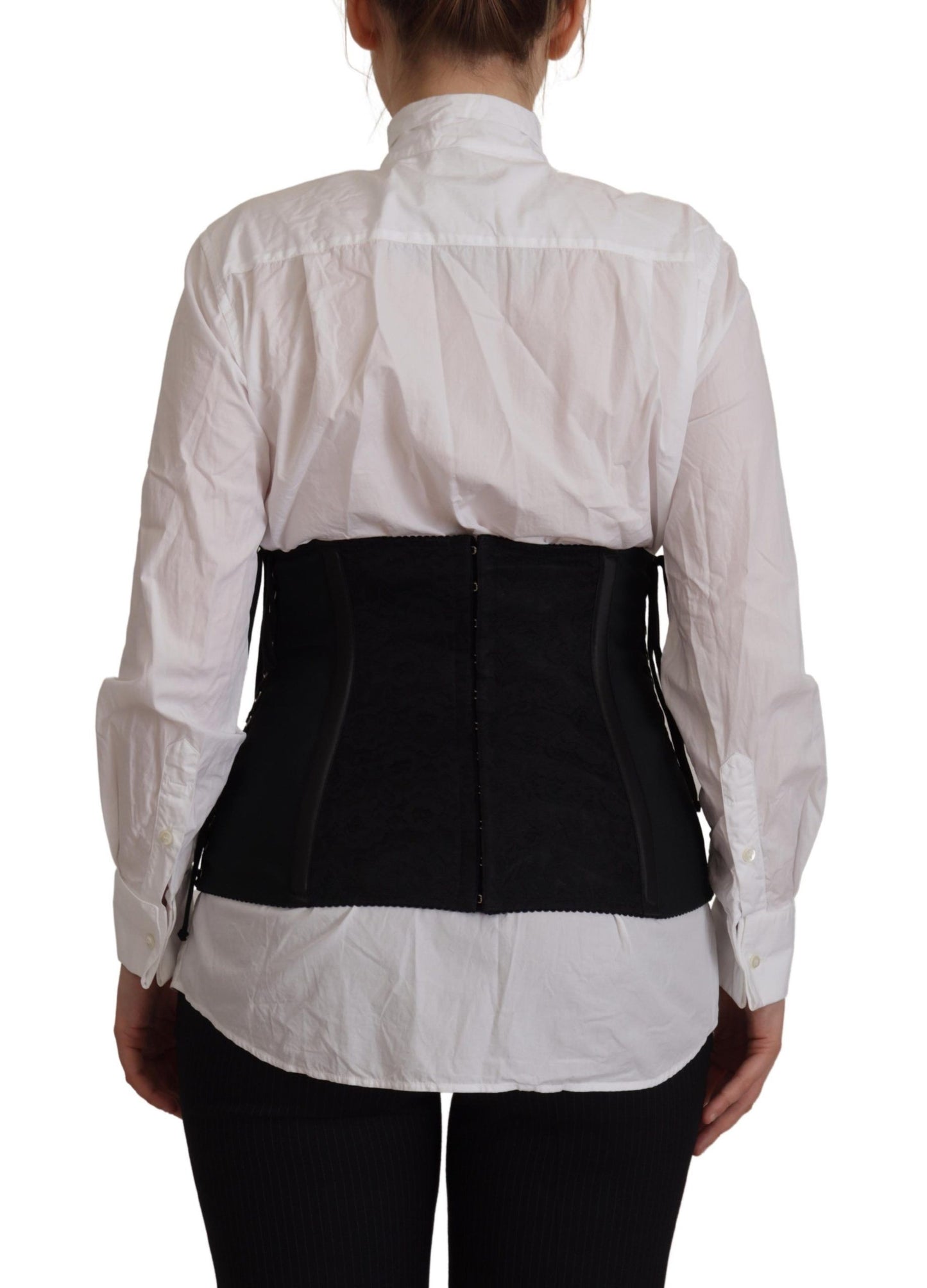 بلوزة سوداء بحزام مشد وحزام خصر مطاطي