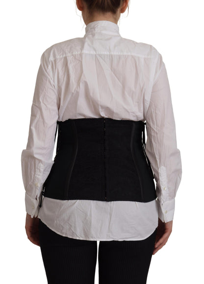 بلوزة سوداء بحزام مشد وحزام خصر مطاطي