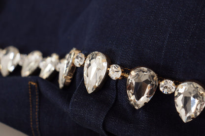 جاكيت قطني من قماش الدنيم الأزرق مزين بالكريستال