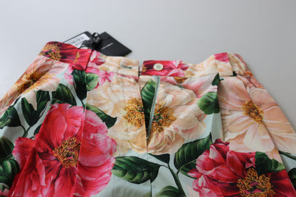 بنطلون قصير بخصر مرتفع مطبوع عليه زهور متعددة الألوان