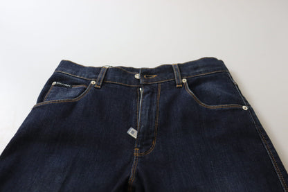 بنطال جينز أزرق ضيق بخصر مرتفع من القطن