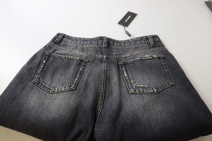 بنطال جينز أسود ممزق بخصر عالٍ