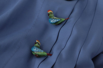 تنورة قصيرة مطوية ومزخرفة باللون الأزرق من الصوف