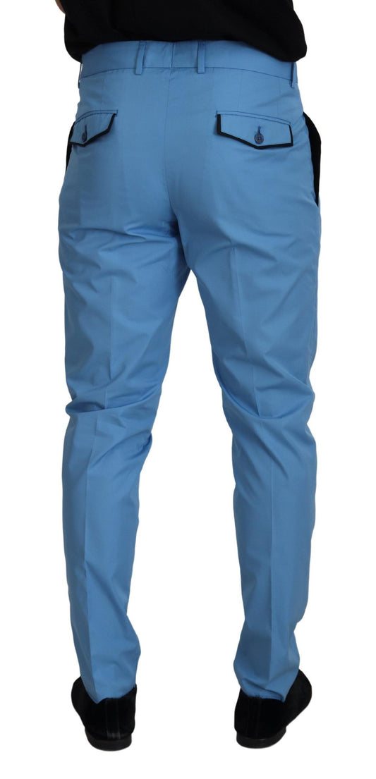 Blue Cotton Silk Trousers Chinos Pants