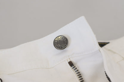 بنطال جينز أبيض ضيق من القطن المطاطي