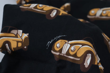 تي شيرت بولو أسود بأكمام قصيرة وطبعة سيارة