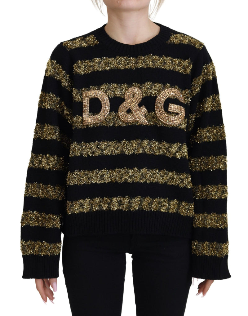 سترة كشمير كريستالية من D&amp;G باللون الأسود الذهبي