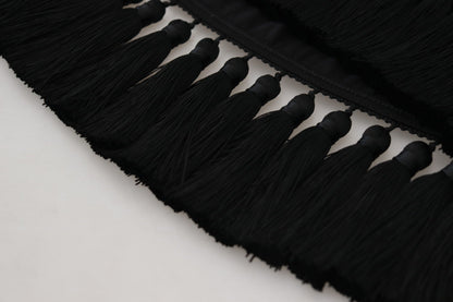 بلوزة تي شيرت سوداء مع بلوزة قطنية مزينة بالشراشيب