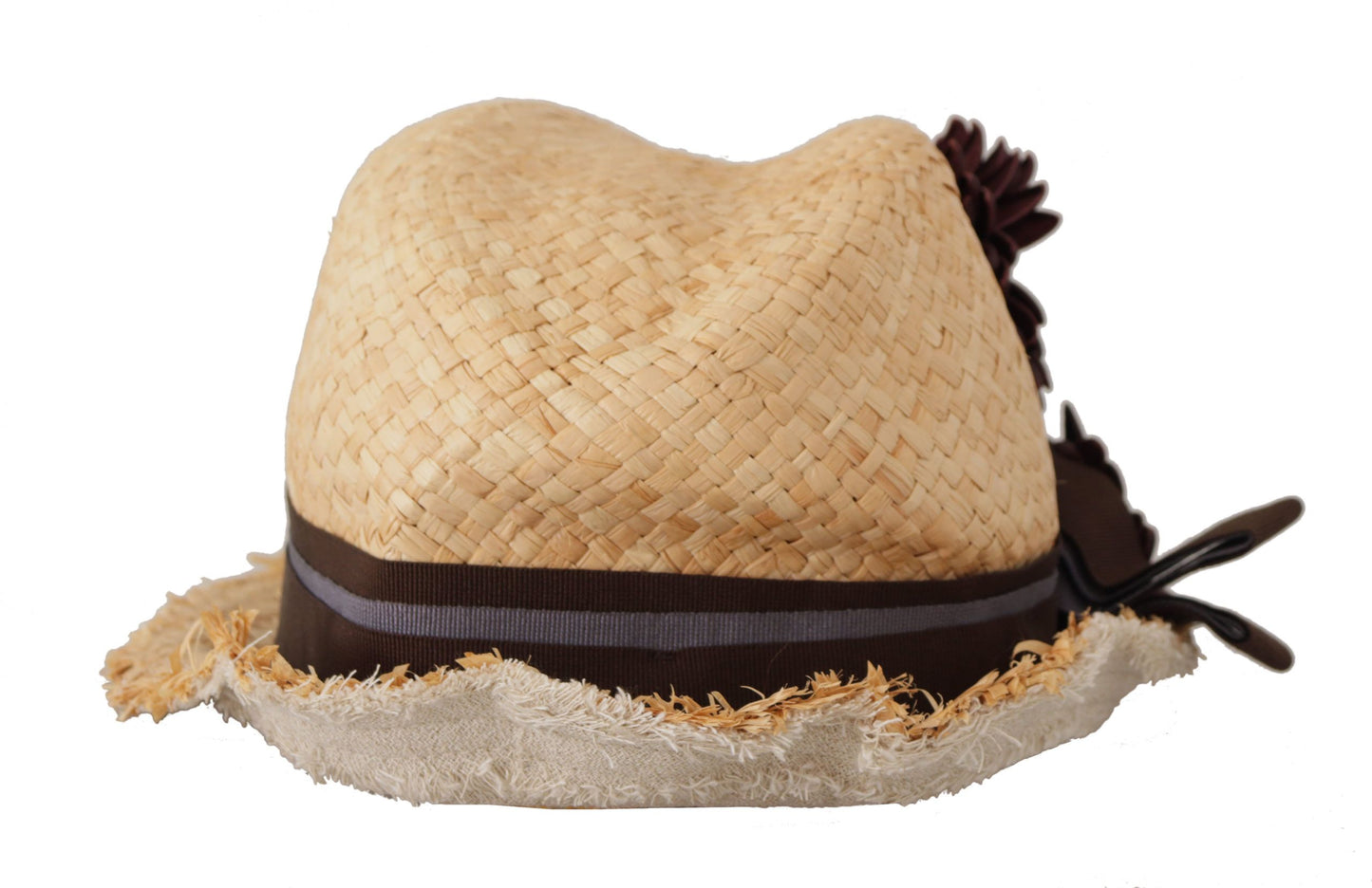 قبعة من القش مزينة بشريط أصفر وزهور